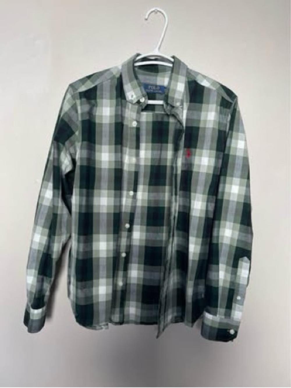 Ralph Lauren Green and White Plaid Button-Down Shirt